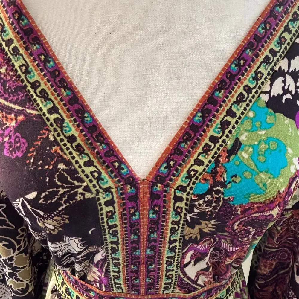 ECI New York Dress Floral V-Neck Stretchy Dress Boho Colorful Size XL - Picture 3 of 8